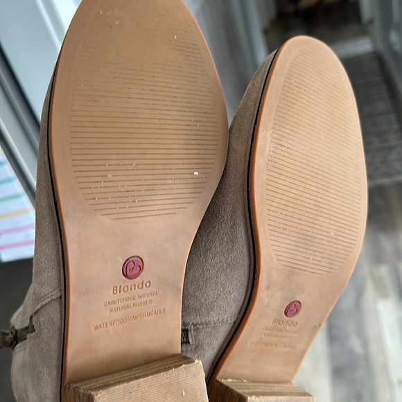 BLONDO Mushriom Suede Waterproof Dual Side Zip Wood Stacked Heel Bootie - Picture 6 of 9